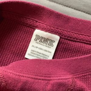 Pink Burgundy Waffle Long Sleeve Crop Top